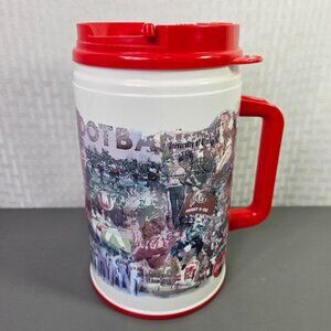 Vintage University Of Utah Football Collage Travel Mug With Red Lid & Handle